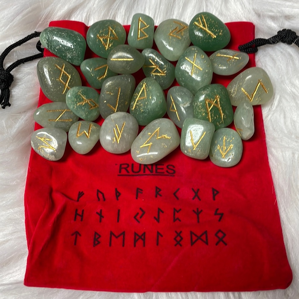Aventurine Rune Stones with Red Velvet Bag